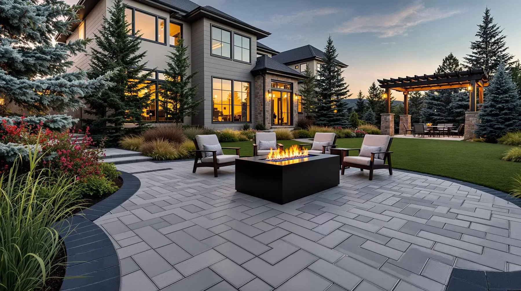 Rectangular paver patio installed with tight joints and clean borders