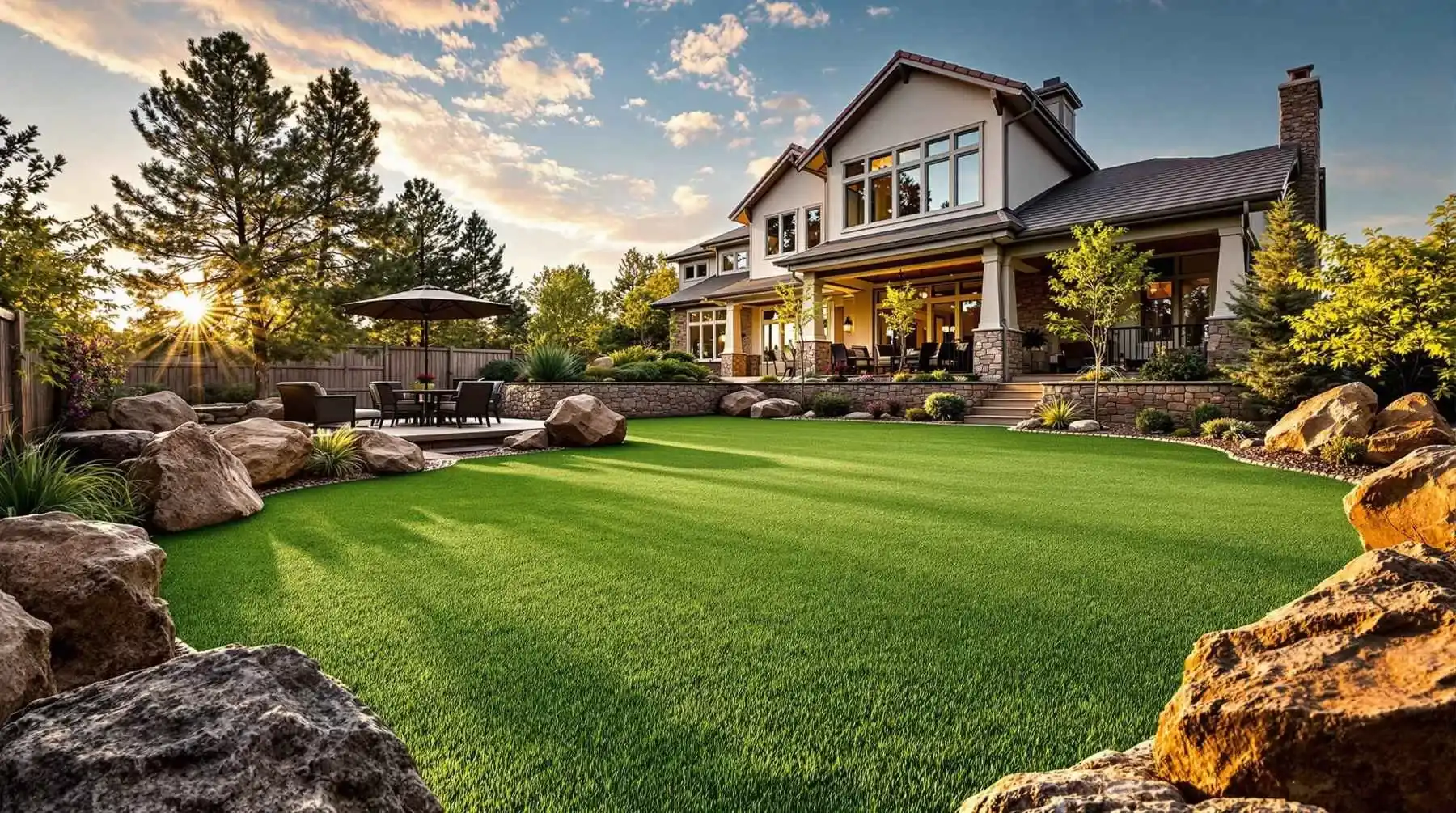 Realistic artificial turf lawn installed at a Colorado home