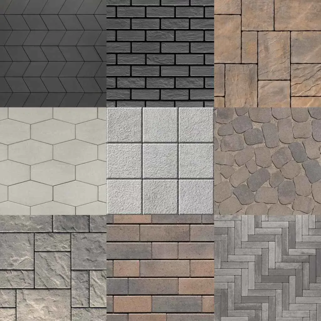 Collage of Techo-Bloc premium paver finishes