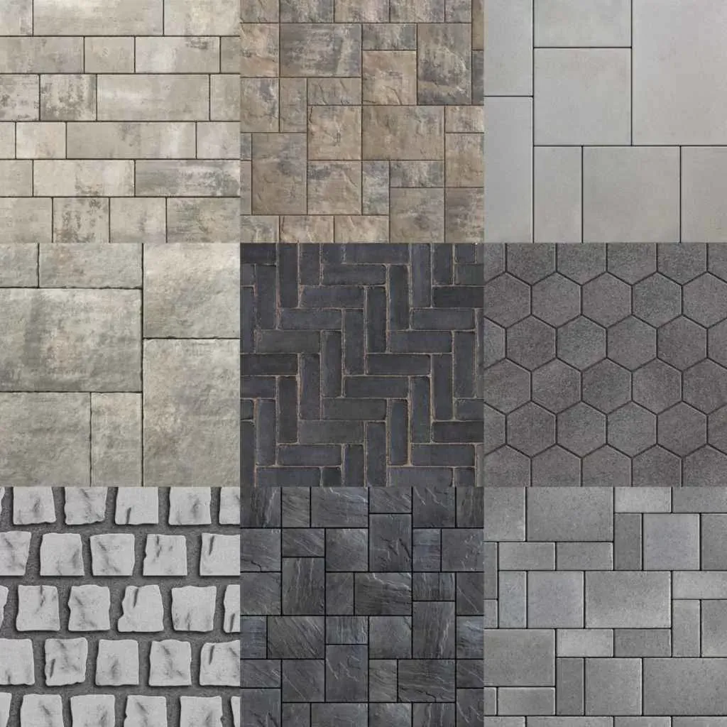 Collage of Unilock paver styles and surfaces