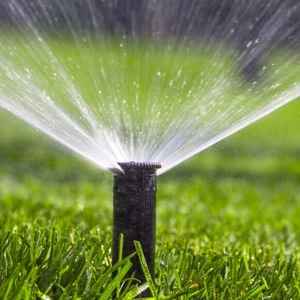 Close-up of a sprinkler head dispersing water efficiently across a well-maintained Castle Pines lawn