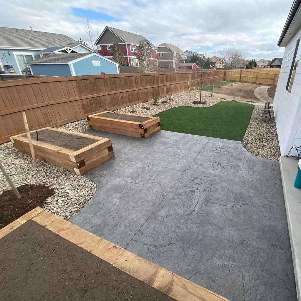 Landscaping, Stamped Concrete, and Planter Beds